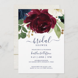 Brautparty Watercolor Bouquet Burgundy Navy Einladung