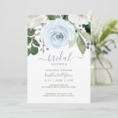 Brautparty Watercolor Bouquet Dusty Blue Einladung (Stehend Vorderseite)