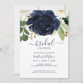 Brautparty Watercolor Bouquet Navy Blue Einladung (Vorderseite)