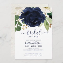 Brautparty Watercolor Bouquet Navy Blue Einladung
