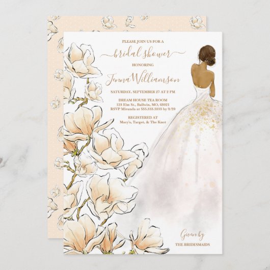 Brautparty Watercolor Bride Magnolia Einladung (Vorne/Hinten)