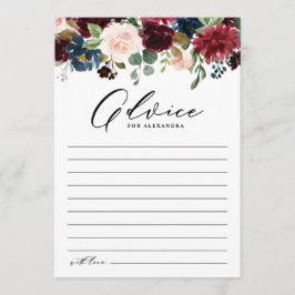 Brautparty "Watercolor Burgundy and Navy Blume" Hinweiskarte