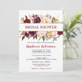 Brautparty "Watercolor Burgundy Red Floral Boho Einladung (Stehend Vorderseite)