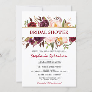 Brautparty "Watercolor Burgundy Red Floral Boho Einladung