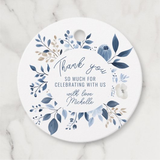 Brautparty Watercolor Dusty Blue Floral Boho Geschenkanhänger (Vorderseite)