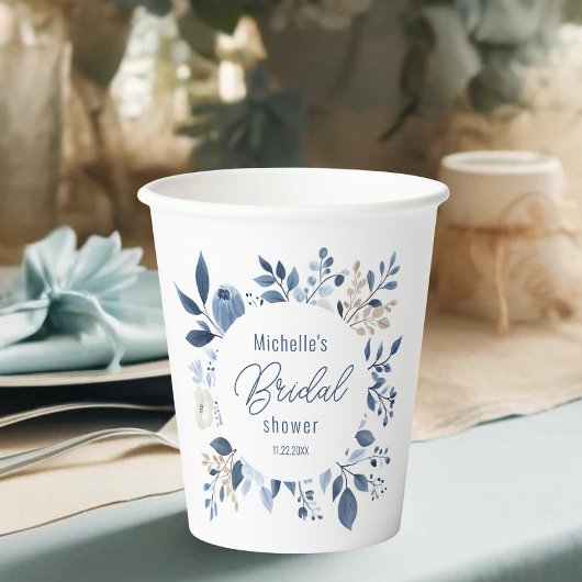 Brautparty Watercolor Dusty Blue Floral Boho Pappbecher