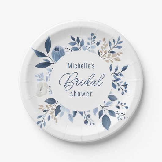 Brautparty Watercolor Dusty Blue Floral Boho Pappteller (Vorderseite)