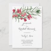 Brautparty Watercolor Evergreen und Red Berries Einladung (Vorderseite)