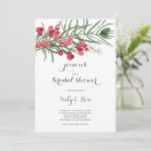 Brautparty Watercolor Evergreen und Red Berries Einladung (Stehend Vorderseite)