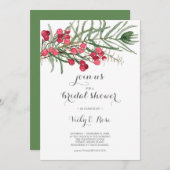 Brautparty Watercolor Evergreen und Red Berries Einladung (Vorne/Hinten)