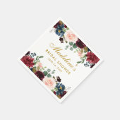 Brautparty Watercolor Floral Burgundy Blue Gold Serviette (Ecke)