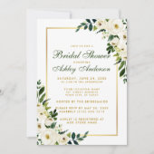 Brautparty Watercolor Green Floral Gold Einladung (Vorderseite)