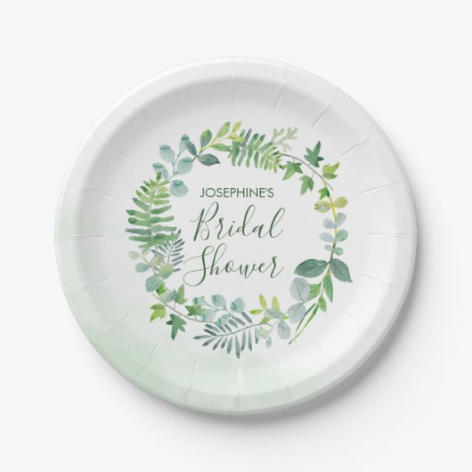 Brautparty "Watercolor Greenerity Wreath" Pappteller (Vorderseite)