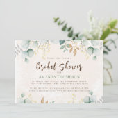 Brautparty Watercolor Greenery Eukalyptus Einladung (Stehend Vorderseite)