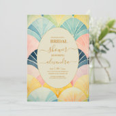 Brautparty Watercolor, Grün und Gold Einladung (Stehend Vorderseite)