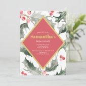 Brautparty Watercolor Holly Christmas Einladung (Stehend Vorderseite)