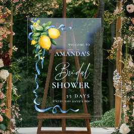 Brautparty "Watercolor Lemon Blue Ribbon WELCOME" Acrylschild