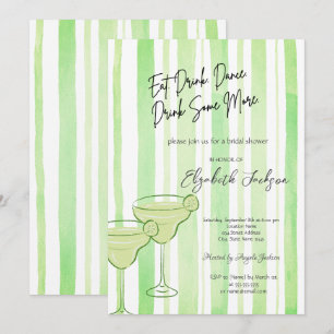 Brautparty "Watercolor Martini Green Stripes" Einladung
