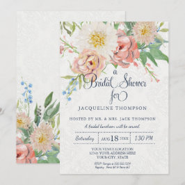 Brautparty Watercolor Navy Blue in White Floral Einladung