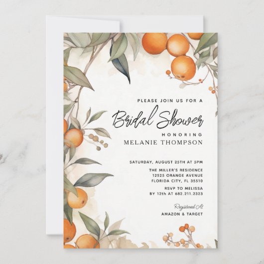Brautparty Watercolor orange Einladung (Vorderseite)
