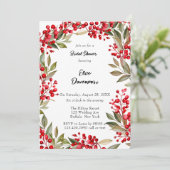 Brautparty Watercolor Red Berry Wreath Einladung (Stehend Vorderseite)