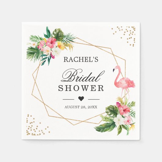 Brautparty Watercolor Tropischer Flamingo Serviette (Vorderseite)