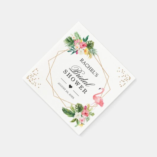 Brautparty Watercolor Tropischer Flamingo Serviette (Ecke)