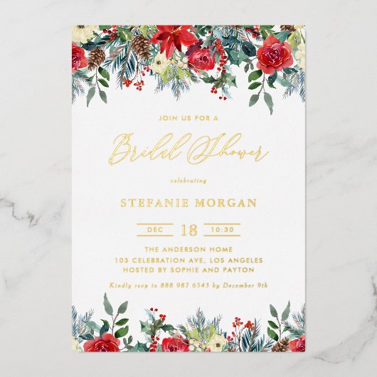 Brautparty Watercolor Winter Blooms Garland Folieneinladung (Vorderseite)