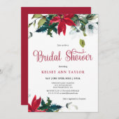 Brautparty Watercolor Winter Poinsettia Einladung (Vorne/Hinten)