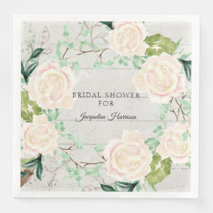 Brautparty Watercolor Wood Floral Elfenbein Rose Serviette