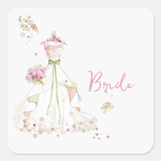 Brautparty Wedding Dress Quadratischer Aufkleber (Vorderseite)