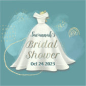 Brautparty Wedding Gown Deep Aquamarin Gold Glitze Aufkleber (Vorderseite)