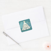 Brautparty Wedding Gown Deep Aquamarin Gold Glitze Quadratischer Aufkleber (Umschlag)