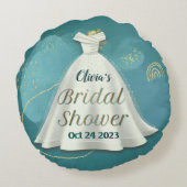 Brautparty Wedding Gown Deep Aquamarin Gold Glitze Rundes Kissen (Rückseite)