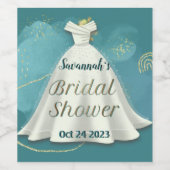 Brautparty Wedding Gown Deep Aquamarin Gold Glitze Weinetikett (Einzelnes Label)