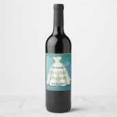 Brautparty Wedding Gown Deep Aquamarin Gold Glitze Weinetikett (Vorderseite)