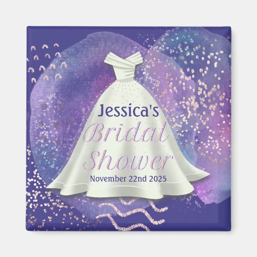 Brautparty Wedding Gown Lila & Rose Gold Glam Magnet (Vorne)