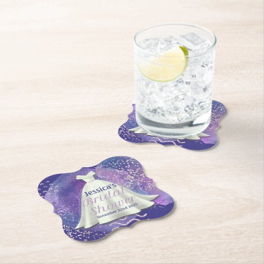 Brautparty Wedding Gown Lila & Rose Gold Glam Untersetzer (Vor Ort)