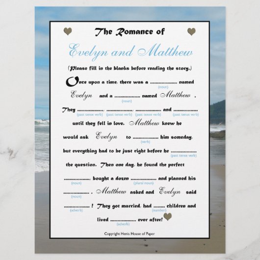 Brautparty Wedding Libs Game - Beach (Vorderseite)