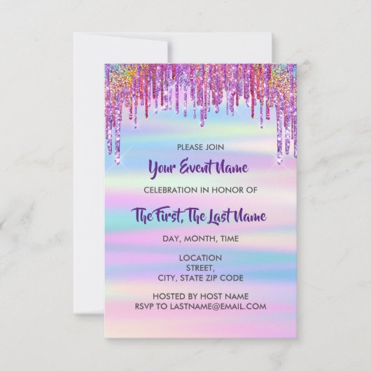 Brautparty Wedding Sweet 16. Holograph Einladung (Vorderseite)