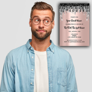 Brautparty Wedding Sweet 16. Rose Black Tropfens Einladung