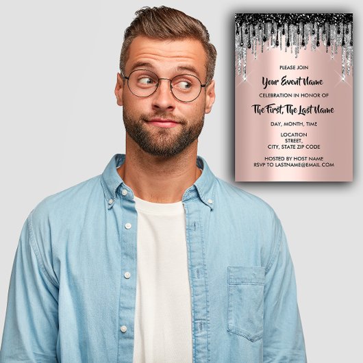 Brautparty Wedding Sweet 16. Rose Black Tropfens Einladung