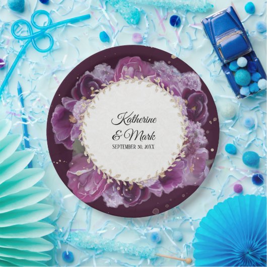 Brautparty Wedding Violet Lila Blumenreath Pappteller (Party)