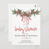 Brautparty | Weihnachtsfeiertag Holly Floral Postkarte (Vorne/Hinten)