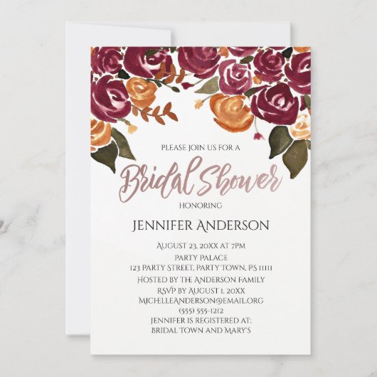 Brautparty Wein und Rose Einladung (Vorderseite)