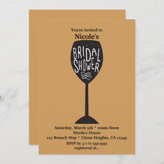 BRAUTPARTY Weinglas JEDE FARBE Einladung (Vorne/Hinten)