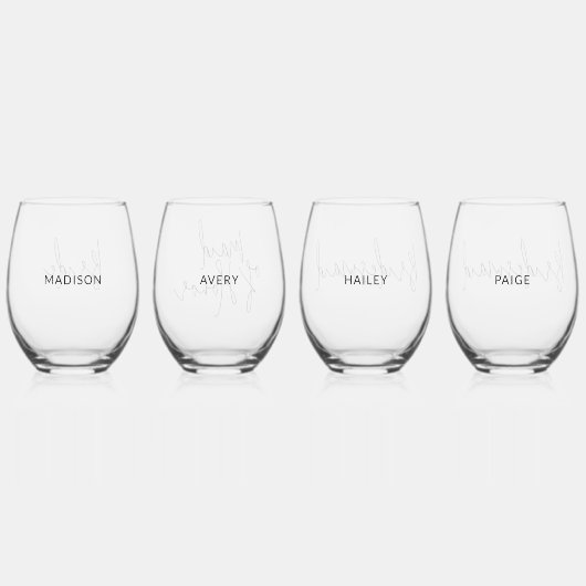 Brautparty Weinglas Set Personalisiert Weinglas Ohne Stiel (Hinten)