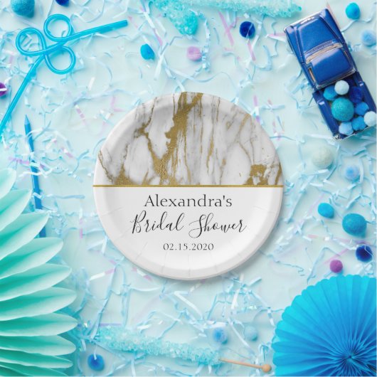 Brautparty Weiß und Gold Eleganter Marmor Pappteller (Party)