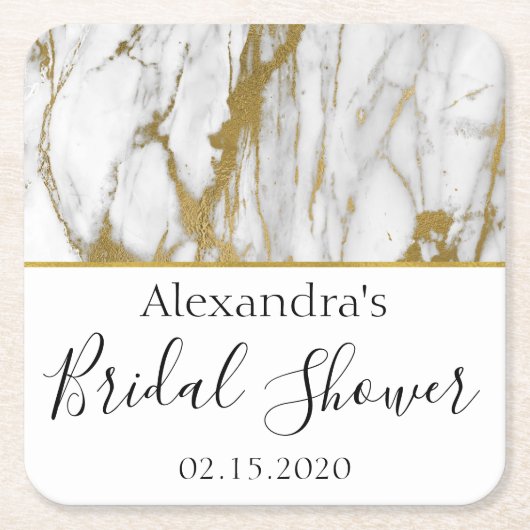 Brautparty Weiß und Gold Eleganter Marmor Rechteckiger Pappuntersetzer (Vorderseite)