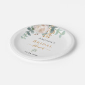 Brautparty Weiße Blume Eukalyptusgrün Pappteller (Schrägansicht)
